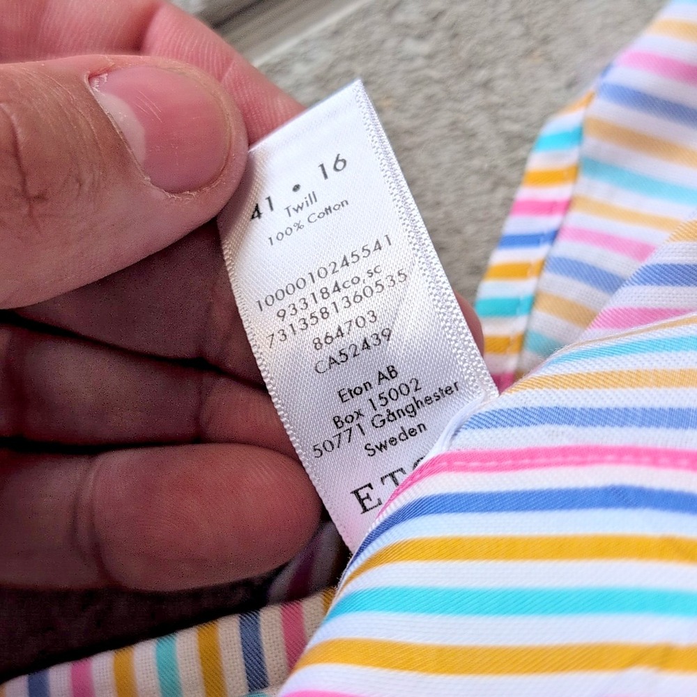 Eton Dress Shirt Mens Large 16 41 Multicolor Striped 100% Cotton Button Down L/S - Picture 7 of 8